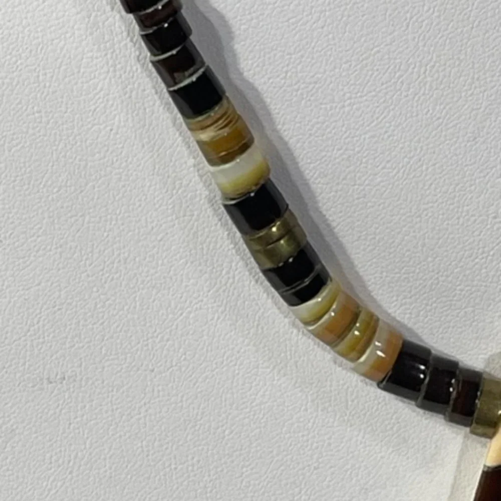 Vintage stone and inlay heishi necklace. Shell, onyx and jasper.